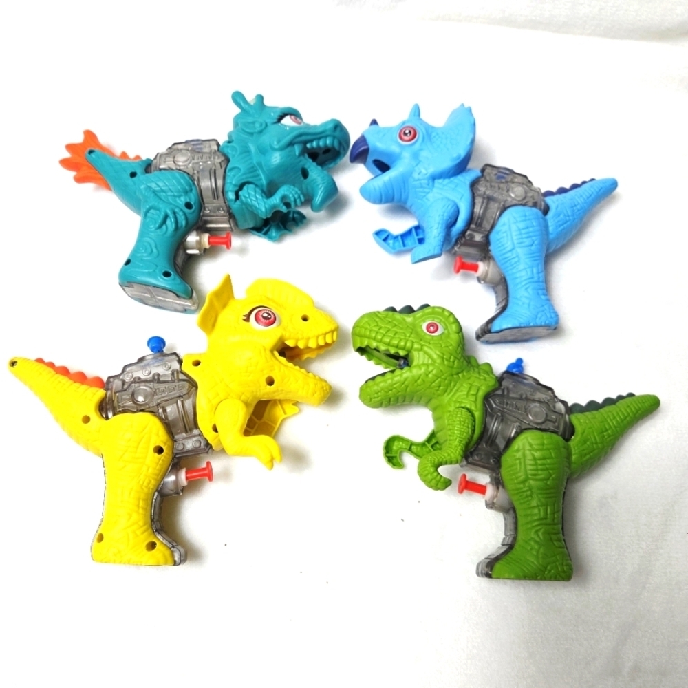 Dinosaur Water Gun Set Of 4 Green  Yellow Blue Teal